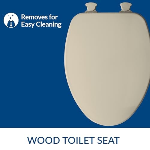 Bemis CHURCH Toilet Seat, Easy Clean Hinges Release for Deep Cleans, Durable Enameled Wood Seat, Elongated, Bone - Image 2
