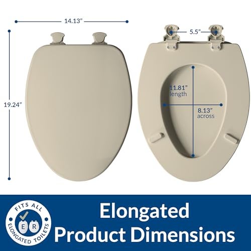 Bemis CHURCH Toilet Seat, Easy Clean Hinges Release for Deep Cleans, Durable Enameled Wood Seat, Elongated, Bone - Image 3