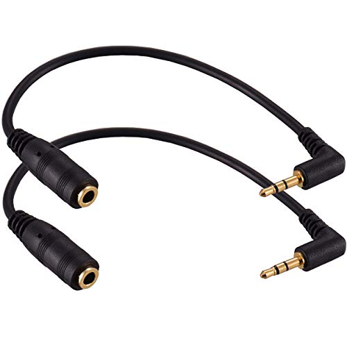 Warmstor 2 Pack Gold Plated 2.5mm Male to 1/8 inch 3.5mm Female Stereo Audio Jack Adapter Cable 90 Degree Right Angle Connector 6 inch Cord for Radios,Headphones,Recorder,Camera - Image 1