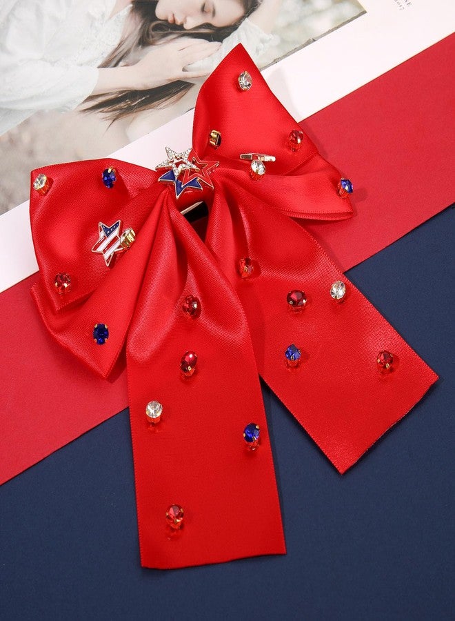 CEALXHENY 4th of July Accessories Hair Bows for Women Silky Satin Red Hair Bows American Flag Star Bows Patriotic Hair Ribbon Bow Clips USA Fourth Of July Hair Accessories Outfits Gifts Party Favors (Red) - Image 5