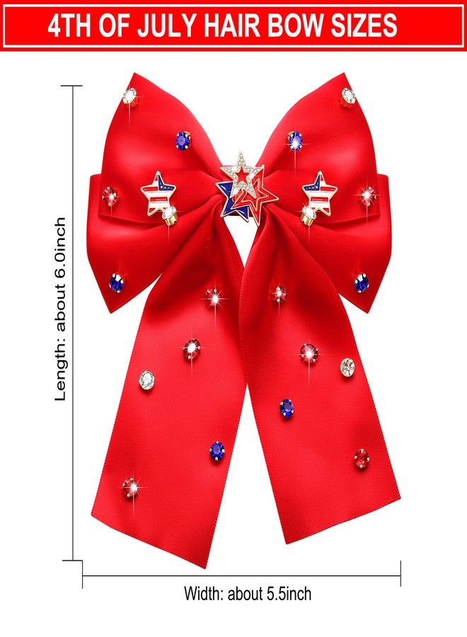CEALXHENY 4th of July Accessories Hair Bows for Women Silky Satin Red Hair Bows American Flag Star Bows Patriotic Hair Ribbon Bow Clips USA Fourth Of July Hair Accessories Outfits Gifts Party Favors (Red) - Image 4