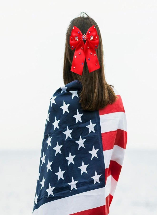 CEALXHENY 4th of July Accessories Hair Bows for Women Silky Satin Red Hair Bows American Flag Star Bows Patriotic Hair Ribbon Bow Clips USA Fourth Of July Hair Accessories Outfits Gifts Party Favors (Red) - Image 2