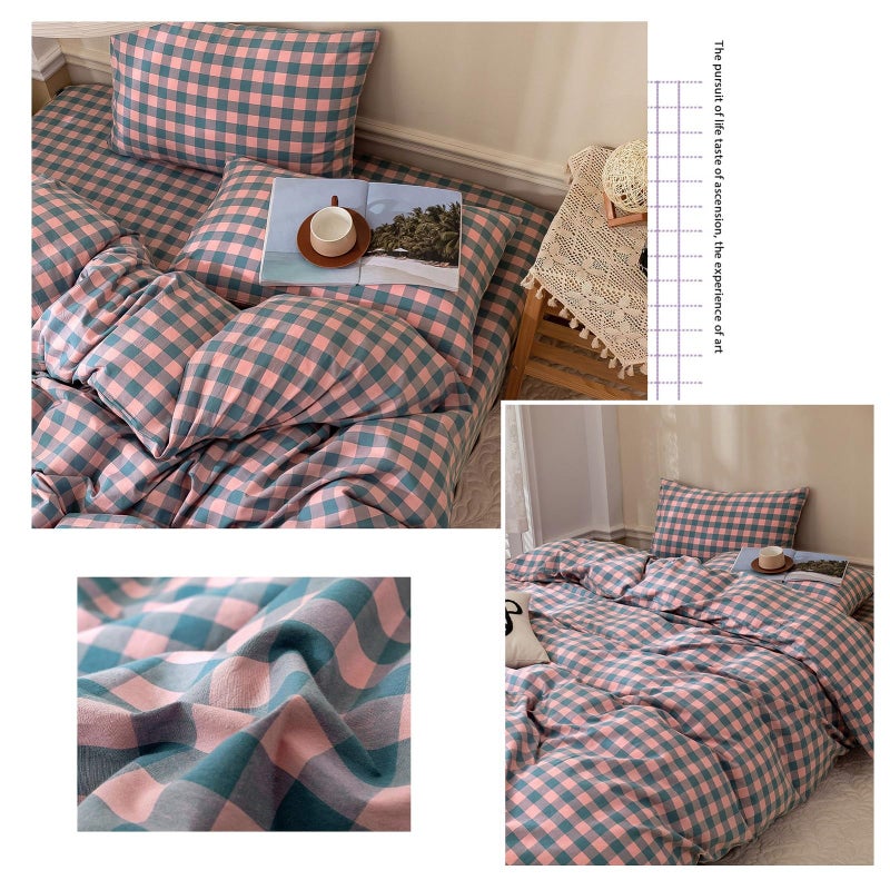 LifeTB Twin Xl Comforter Set Purple Pink Plaid Bedding Comforter With 2 Pillowcases Geometric Checkered Pattern Comforter Set For All Season Fluffy Soft Lightweight Bedding Comforter Twin Xl Size - Image 4