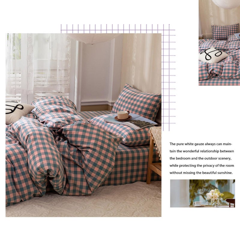 LifeTB Twin Xl Comforter Set Purple Pink Plaid Bedding Comforter With 2 Pillowcases Geometric Checkered Pattern Comforter Set For All Season Fluffy Soft Lightweight Bedding Comforter Twin Xl Size - Image 3