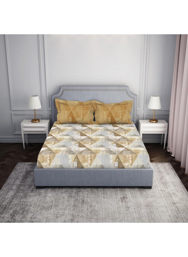 Spaces Atrium 144 TC 100% Cotton Bedsheet for Double Bed with 2 Pillow Cover | Diwali Gifting Range & Super Soft (88" X 100" Inches) - Light Brown - Image 1