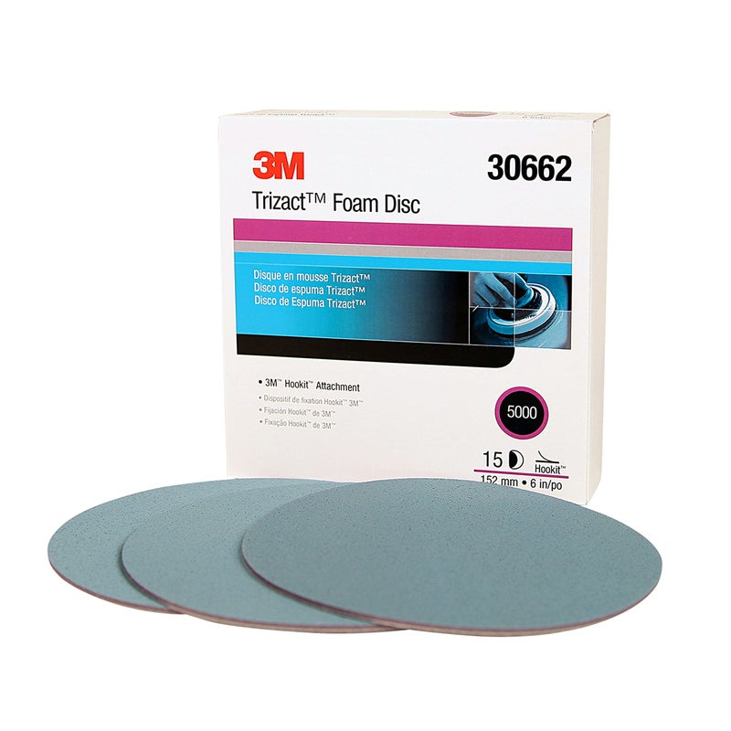 3M Trizact 3M Trizact Hookit Foam Disc, 30662, 6 in, P5000, 15 discs per carton , Blue - Image 1