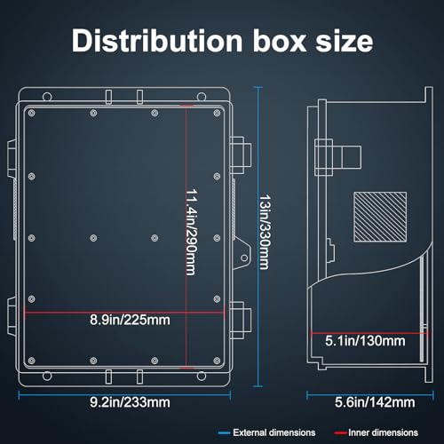 Namunanee Outdoor Electrical Junction Box, ABS Water Resistant Enclosure with Internal Mounting Panel & Hinged Cover (13" H* 9.2" L* 4.6" W & Outlet) - Image 4
