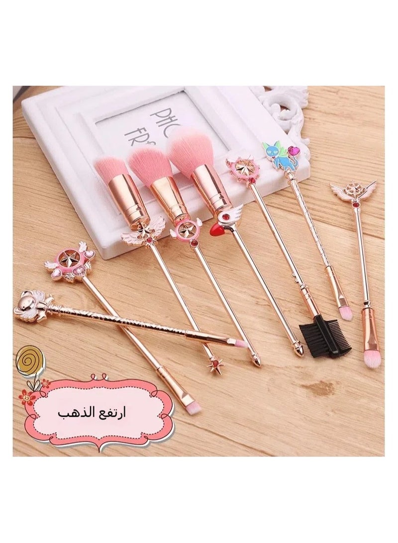 general Makeup Brush Set, Anime Variety Sakura Makeup Brush Set Series, Stitch Items for Girls Women - 8 Pieces Pink Set - Image 3