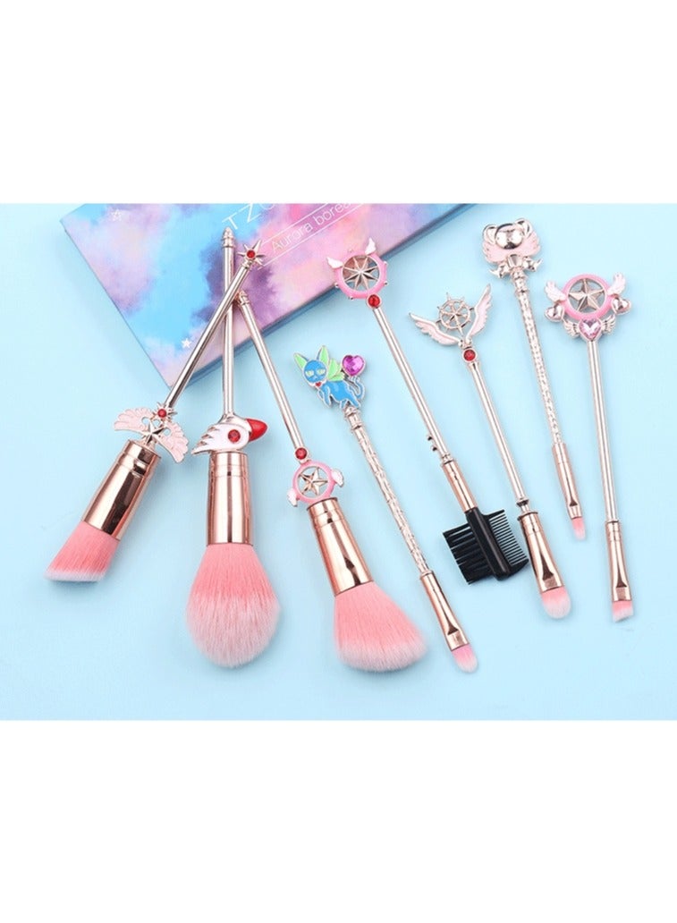 general Makeup Brush Set, Anime Variety Sakura Makeup Brush Set Series, Stitch Items for Girls Women - 8 Pieces Pink Set - Image 1