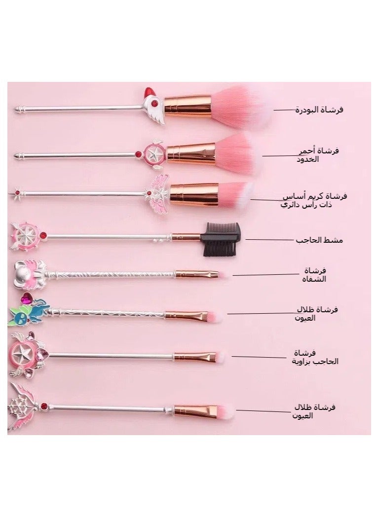 general Makeup Brush Set, Anime Variety Sakura Makeup Brush Set Series, Stitch Items for Girls Women - 8 Pieces Pink Set - Image 5