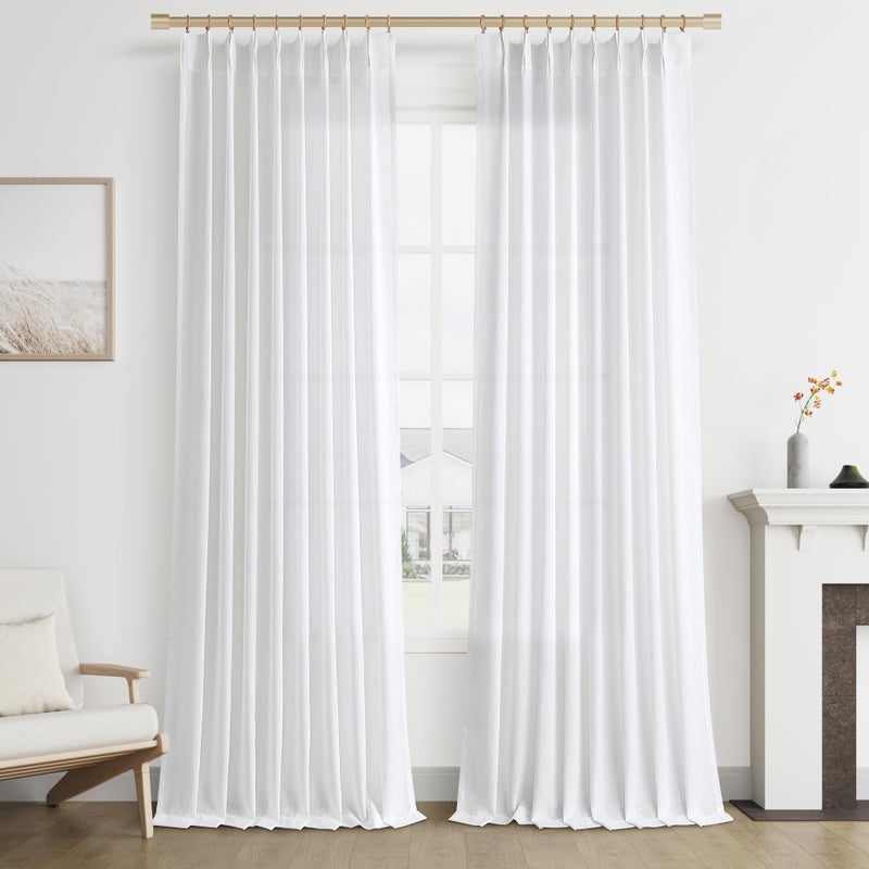 Joywell Linen Blended Pinch Pleated Curtains 108 Inches Long Back Tab Clip Rings Drapes with Hooks Light Filtering Decor for Bedroom Living Room Dining Room W50 x L108 White 2 Panels Set - Image 5