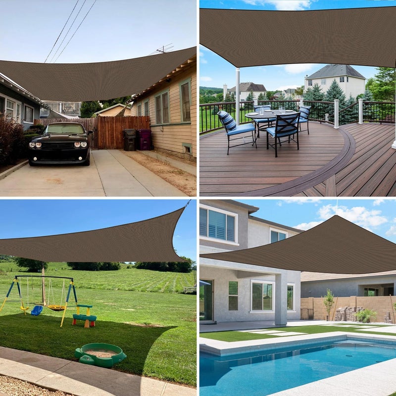 EK Sunrise 16' x 20' Sun Shade Sail Rectangle Canopy Shade Cover UV Block for Patio Backyard Garden Outdoor (Brown) - Image 2