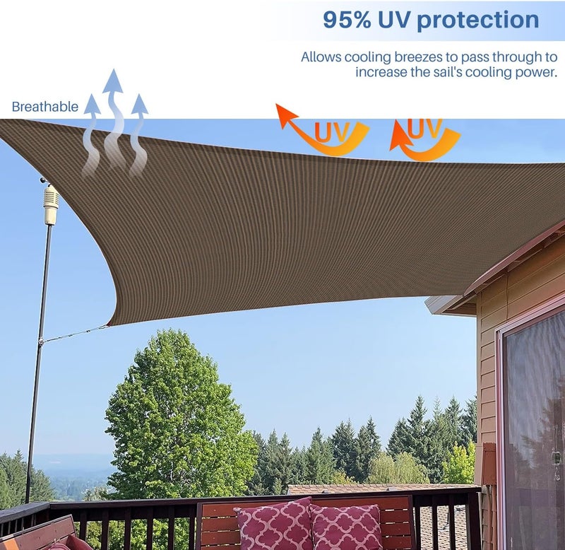 EK Sunrise 16' x 20' Sun Shade Sail Rectangle Canopy Shade Cover UV Block for Patio Backyard Garden Outdoor (Brown) - Image 5
