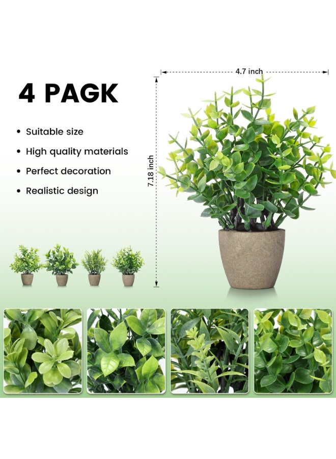 مجموعة من ٤ نباتات اصطناعية من السيراميك، نباتات خضراء صناعية صغيرة، نباتات مزروعة في أصص، ديكور منزلي، ديكور مكتب، ديكور غرفة، ديكور ريفي، ديكور طاولة، ديكور حمام. - Image 3