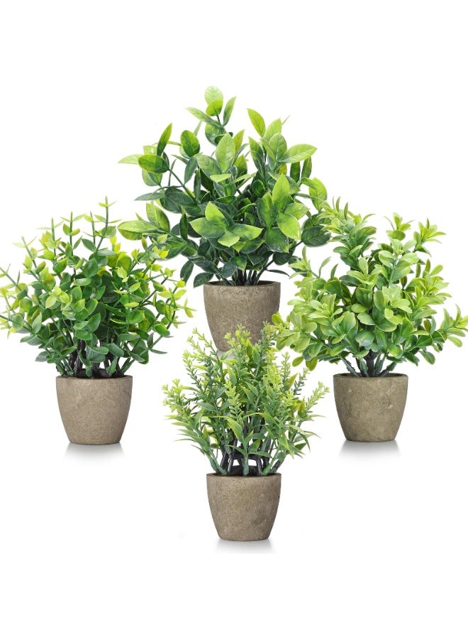 مجموعة من ٤ نباتات اصطناعية من السيراميك، نباتات خضراء صناعية صغيرة، نباتات مزروعة في أصص، ديكور منزلي، ديكور مكتب، ديكور غرفة، ديكور ريفي، ديكور طاولة، ديكور حمام. - Image 1