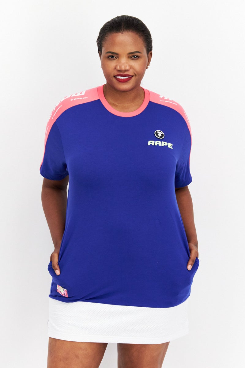 Aape BY *A BATHING APE® Women Crew Neck Short Sleeves Graphic Print Dress, Blue - Image 1