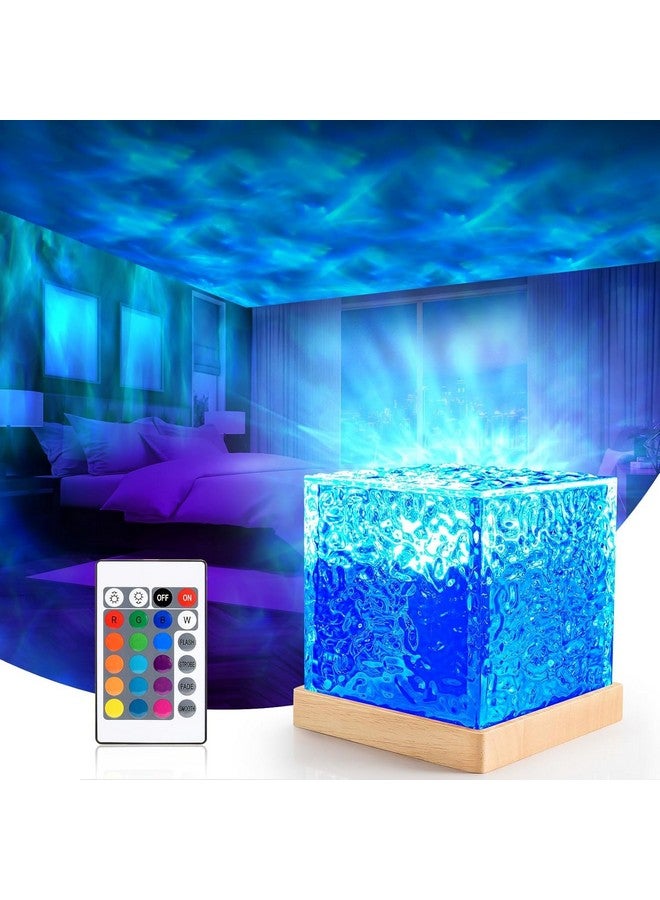 FLYNGO FLYNGO Plastic 3D Ocean Wave Night Light Projector for Kids Bedroom, Romantic Water Wave Effect, 16 Colors Gradual Rotating LED Night Lamp Projector with Remote Control for Room (Cube, Transparent)  - Image 1