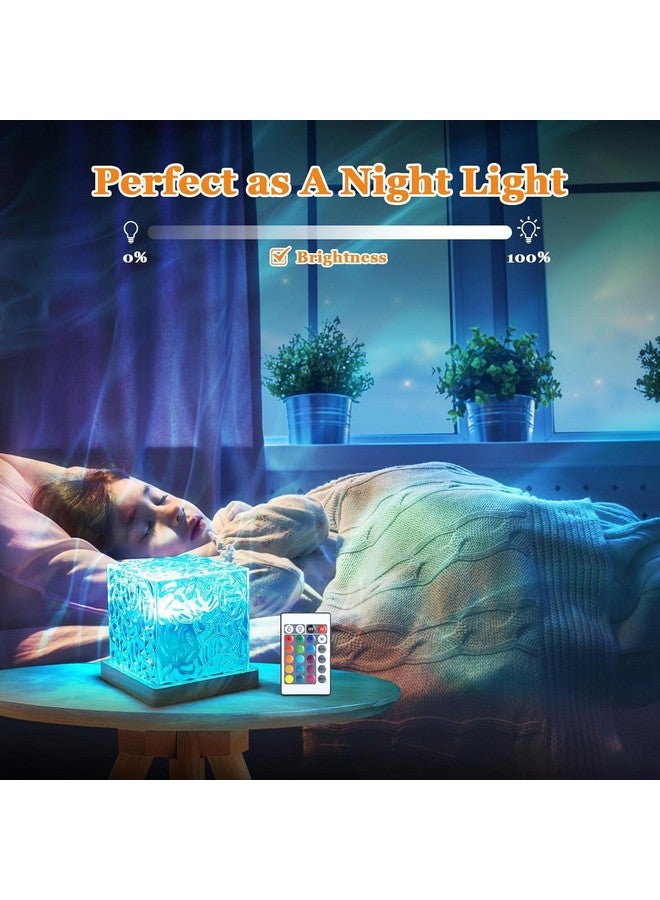 FLYNGO FLYNGO Plastic 3D Ocean Wave Night Light Projector for Kids Bedroom, Romantic Water Wave Effect, 16 Colors Gradual Rotating LED Night Lamp Projector with Remote Control for Room (Cube, Transparent)  - Image 3