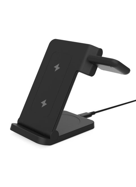 Nocket/shell/shell Wireless Charger Mobile Phone Charger Three-in-one Folding Bracket For Apple For Huawei-Color:Black [finished Product] Wireless Charging + Manual + Data Cable + Packaging Box