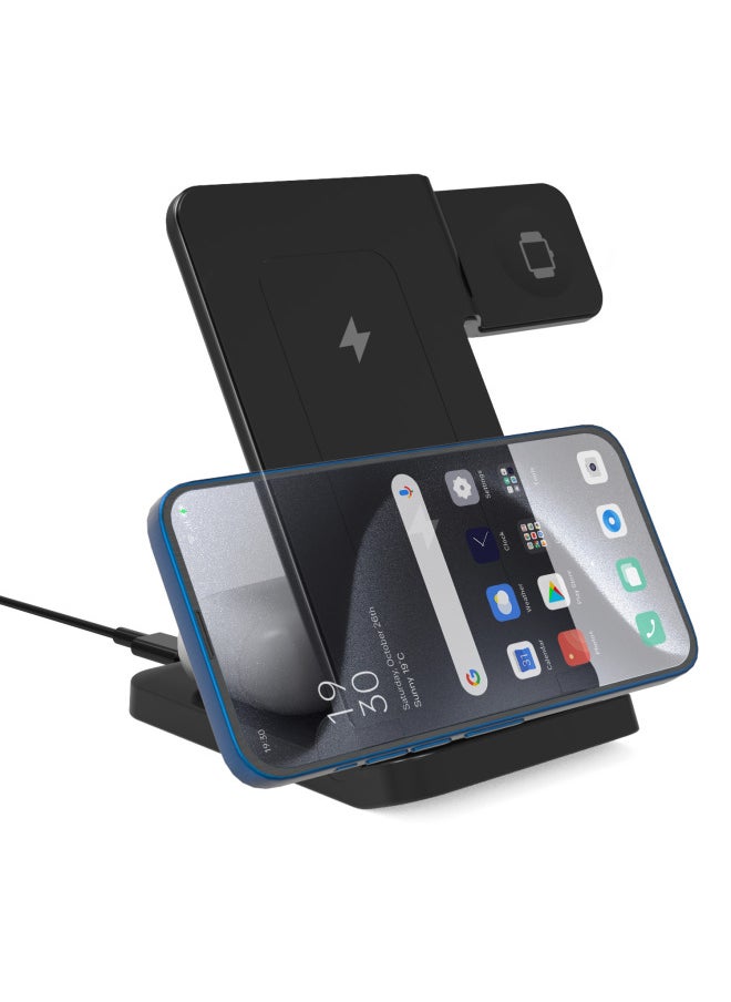 Nocket/shell/shell Wireless Charger Mobile Phone Charger Three-in-one Folding Bracket For Apple For Huawei-Color:Black [finished Product] Wireless Charging + Manual + Data Cable + Packaging Box