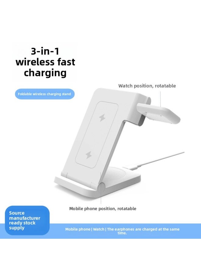 Nocket/shell/shell Wireless Charger Mobile Phone Charger Three-in-one Folding Bracket For Apple For Huawei-Color:Black [finished Product] Wireless Charging + Manual + Data Cable + Packaging Box