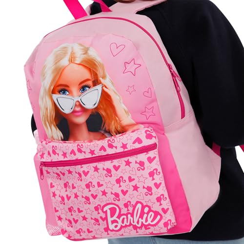 Barbie Backpack 4 Piece Set | Girls School Bag Set | Girls Backpack Lunch Bag Water Bottle and Pencil Case | One Size Pink - Image 3