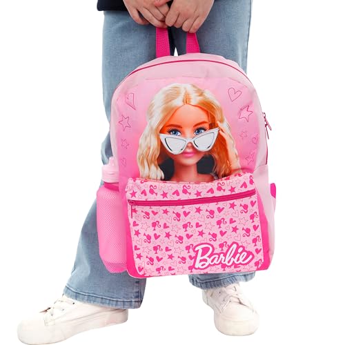 Barbie Backpack 4 Piece Set | Girls School Bag Set | Girls Backpack Lunch Bag Water Bottle and Pencil Case | One Size Pink - Image 4