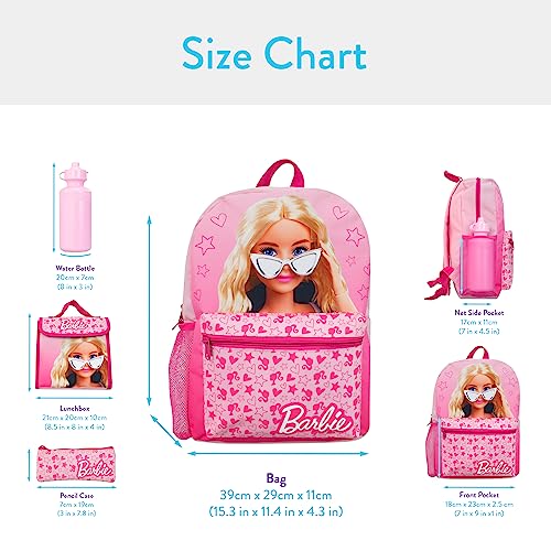 Barbie Backpack 4 Piece Set | Girls School Bag Set | Girls Backpack Lunch Bag Water Bottle and Pencil Case | One Size Pink - Image 5