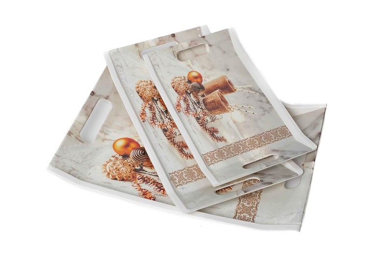PRIZMA Durable Multiuse Printed Melamine Serving Tray for Kitchen Dining Serving Desk Tray Set Pack of 3 Pcs Small Medium Large - Image 1