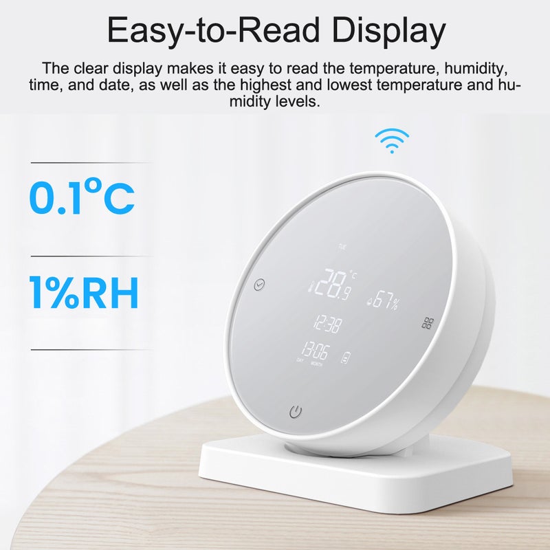 Tuya WIFI USB Rechargeable Temperature and Humidity Detector Household Office Baby's Room Hygrothermograph LCD Display Temperature and Humidity Meter Temperature Tester Hygrometer Compatible with - Image 4
