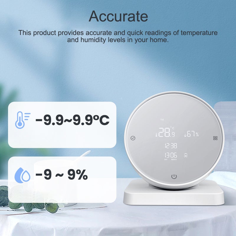 Tuya WIFI USB Rechargeable Temperature and Humidity Detector Household Office Baby's Room Hygrothermograph LCD Display Temperature and Humidity Meter Temperature Tester Hygrometer Compatible with - Image 3
