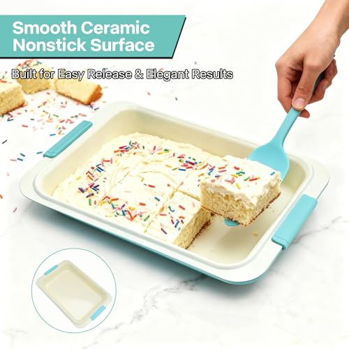 Spmarkt 13x9 Inch Baking Pan with Lid HeavyDuty Nonstick Aluminized Steel Baking Pan with Silicone Grip Handles Bake Cover Carry Pan for Brownies Lasagna Casseroles Roasting Potlucks - Image 3