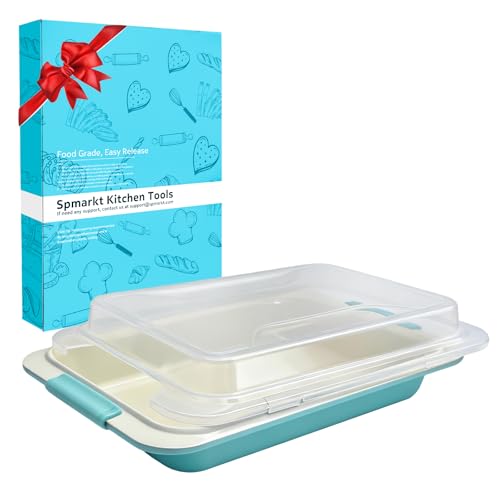 Spmarkt 13x9 Inch Baking Pan with Lid HeavyDuty Nonstick Aluminized Steel Baking Pan with Silicone Grip Handles Bake Cover Carry Pan for Brownies Lasagna Casseroles Roasting Potlucks - Image 1