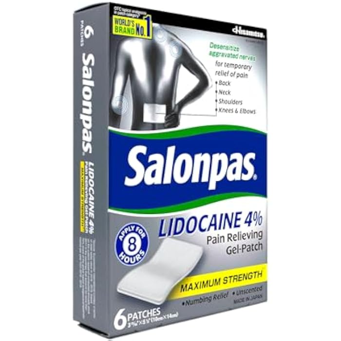 Salonpas LIDOCAINE Gel-Patch and LIDOCAINE Plus 3 oz ROLL ON Pain Relieving Liquid! Bundle Pack - Image 2