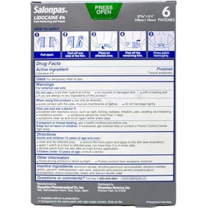 Salonpas LIDOCAINE Gel-Patch and LIDOCAINE Plus 3 oz ROLL ON Pain Relieving Liquid! Bundle Pack - Image 4