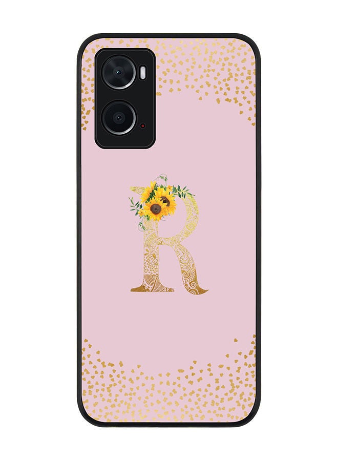 Stylizedd Rugged Black edge case for Oppo A96 4G/A36/A76 Slim fit Soft Case Flexible Rubber Edges Anti Drop TPU Gel Thin Cover - Custom Monogram Initial Letter Floral Pattern Alphabet - R (Pink ) - Image 1