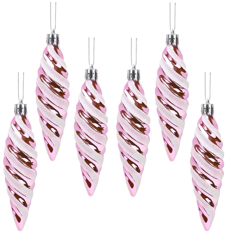 Christmas Concepts Pack of 6110mm Large Spiral Shaped Baubles  Shiny  Glitter Decorated  Christmas Tree Decorations Baby Pink