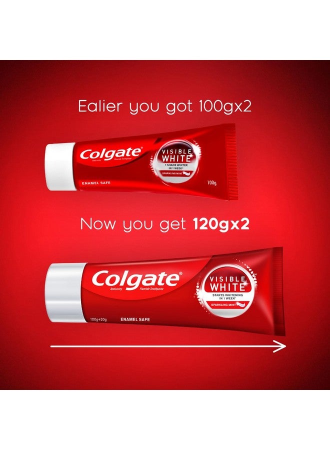 كولجيت معجون أسنان فيزيبل وايت، تبييض الأسنان يبدأ في غضون أسبوع، آمن على مينا الأسنان، معجون أسنان لإزالة البقع ونكهة النعناع للحصول على نفس منعش (200 جرام + 40 جرام، عبوة كومبو) - Image 2