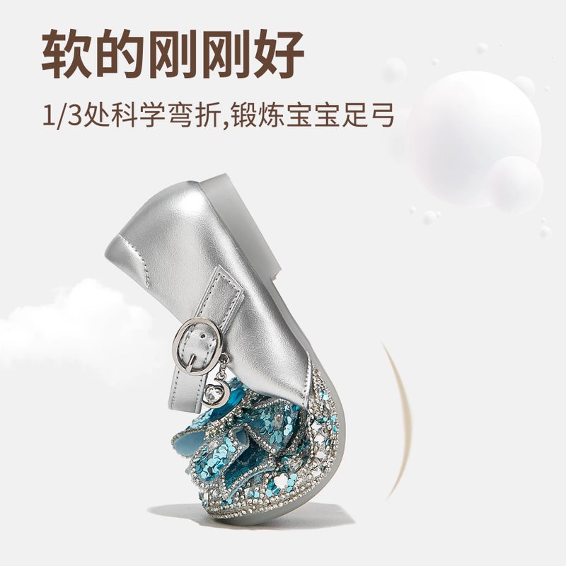 Girls'' Shoes Children''s Princess Crystal Shoes 2026 Spring and Summer New Elsa Small Leather Shoes Baby Elsa Princess Blue - Image 5