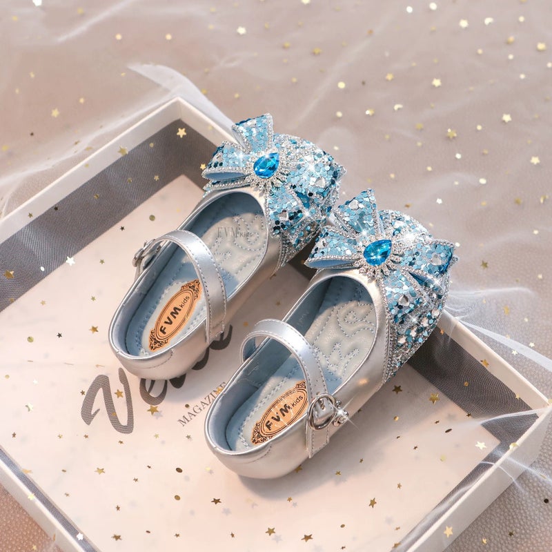 Girls'' Shoes Children''s Princess Crystal Shoes 2026 Spring and Summer New Elsa Small Leather Shoes Baby Elsa Princess Blue - Image 3