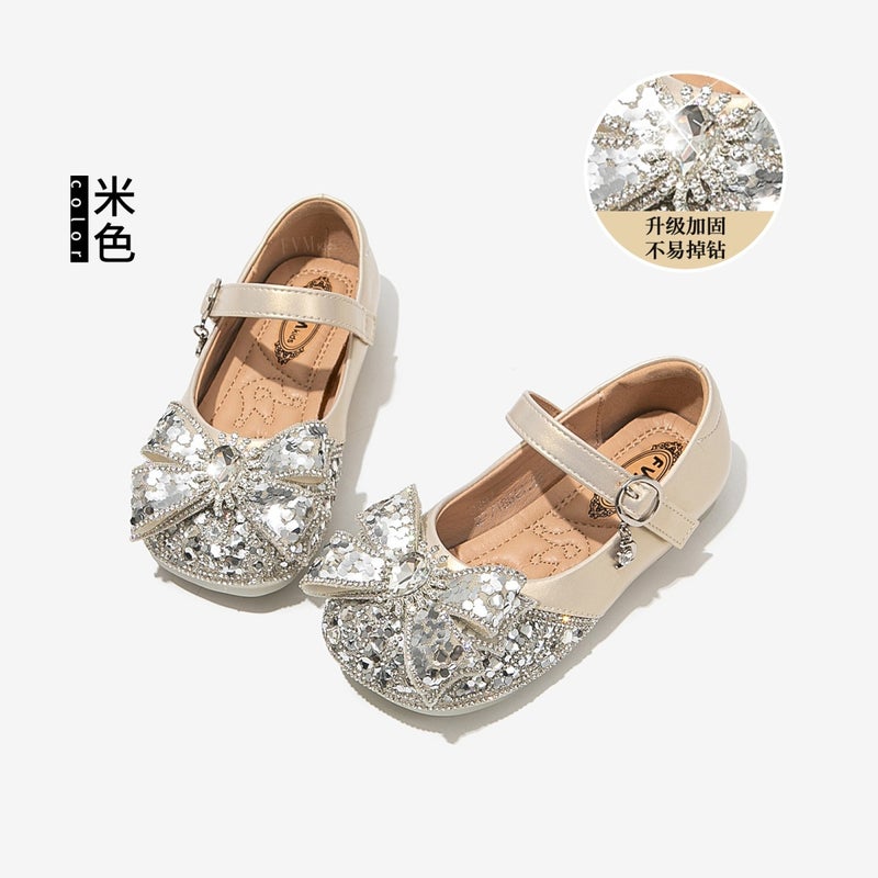 Girls'' Shoes Children''s Princess Crystal Shoes 2026 Spring and Summer New Elsa Small Leather Shoes Baby Elsa Princess Blue - Image 1