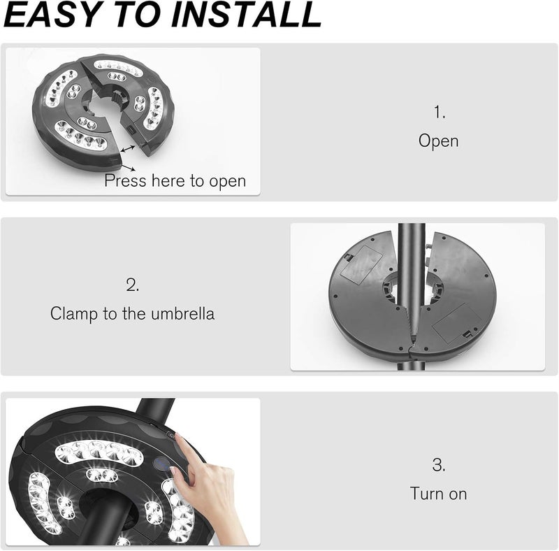 Stdlyxun Umbrella Light, Patio Umbrella Lights 3 Brightness Mode 28 LED at 220LM, Built-in Lithium Battery Operated, Patio Umbrella Cordless Light for Camping Tent or Outdoor Use - Image 4