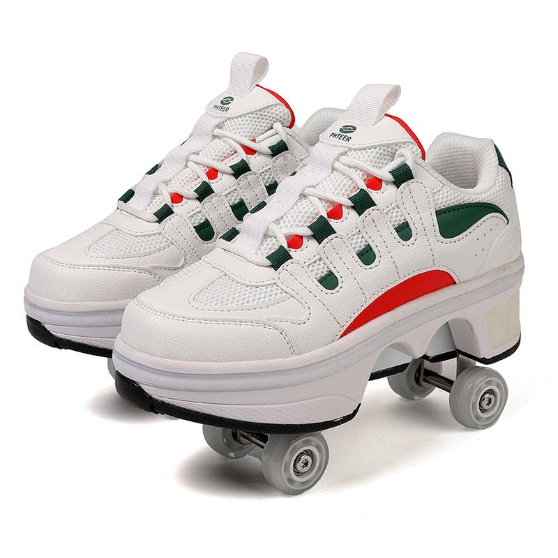 Deformable Roller Skating Roller Skates Adult Boys And Girls Students Shrink Invisible Four-Wheel Double Row Heloo Shoes New - Image 1