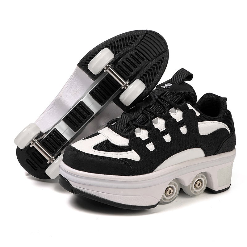 Deformable Roller Skating Roller Skates Adult Boys And Girls Students Shrink Invisible Four-Wheel Double Row Heloo Shoes New - Image 2