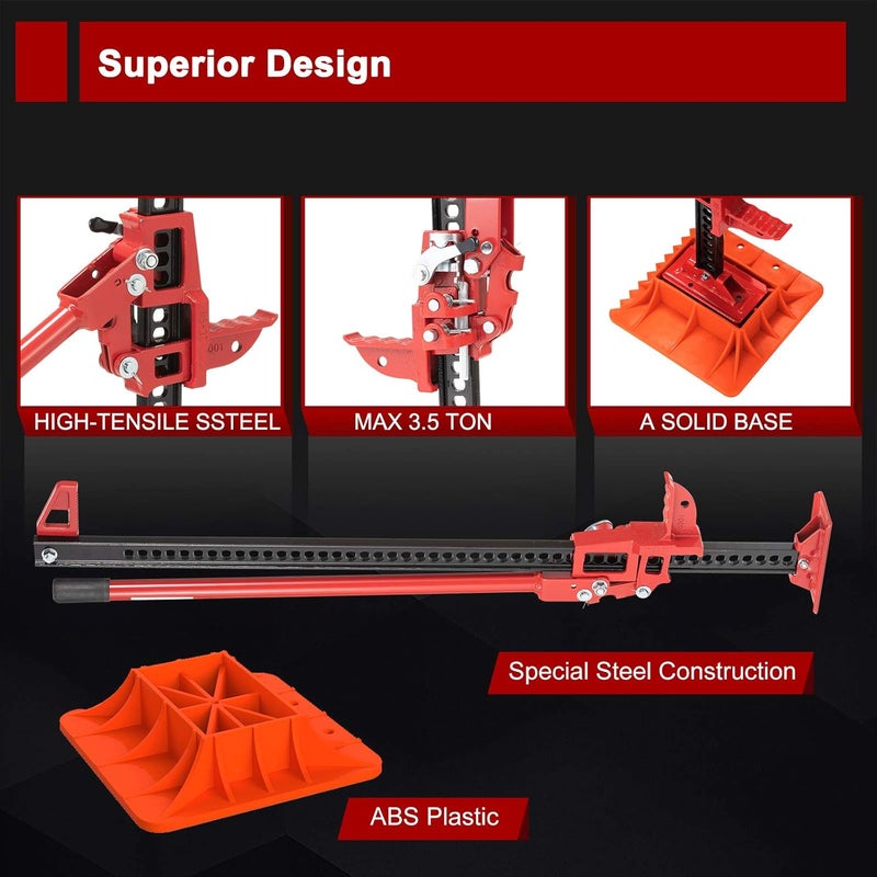 BUNKER INDUST رافعة BUNKER INDUST مع رافعة، 48 بوصة/121.9 سم، حامل رفع عالي، لوحة قاعدة، مجموعة استرداد للطرق الوعرة من الرمل والطين والثلج للسيارات والشاحنات وجيب ومركبات ATV وSUV وUTV - Image 2