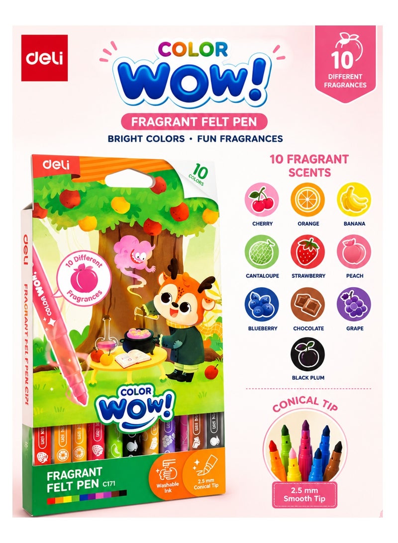 Deli 12-Piece Washable Scented Marker Set Multicolour - Image 1