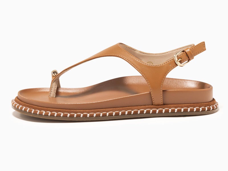 Coutgo Womens Toe Ring Flat Sandals Comfortable Flip Flops T Strap Footbed Sandals Ankle Strap Summer Beach Shoes,Brownï¼Œsize 6 - Image 5