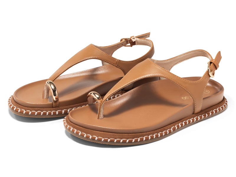 Coutgo Womens Toe Ring Flat Sandals Comfortable Flip Flops T Strap Footbed Sandals Ankle Strap Summer Beach Shoes,Brownï¼Œsize 6 - Image 1