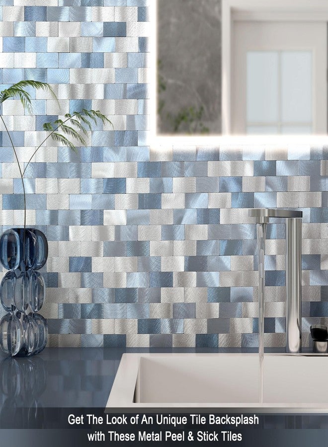 BeNice Peel and Stick Backsplash Metal Tiles Sticker Brick Panel for Kitchen Wall Self Adhesive Subway Metallic Mosaic(Blue Blend,10 Sheets) - Image 3
