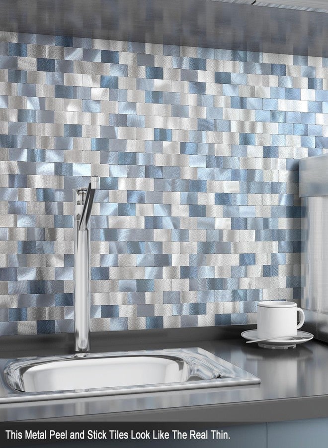 BeNice Peel and Stick Backsplash Metal Tiles Sticker Brick Panel for Kitchen Wall Self Adhesive Subway Metallic Mosaic(Blue Blend,10 Sheets) - Image 4